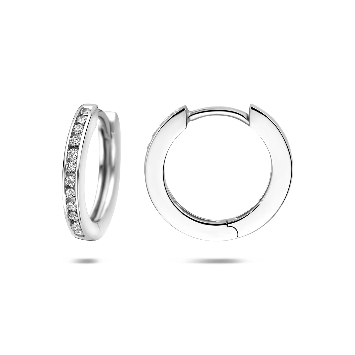 klapoorringen zirkonia 15 mm zilver gerhodineerd