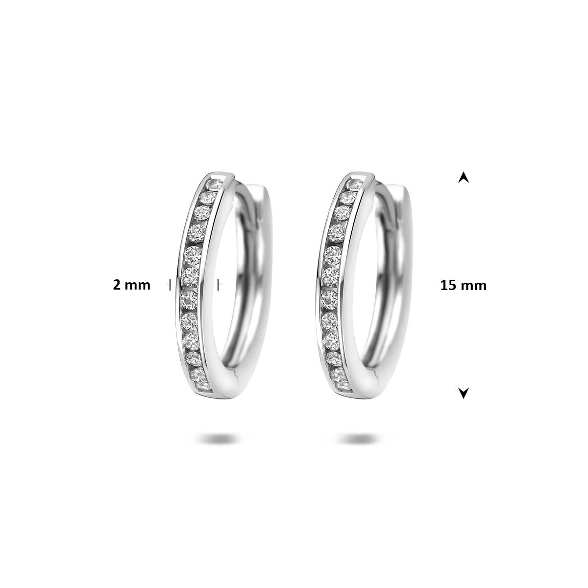 klapoorringen zirkonia 15 mm zilver gerhodineerd