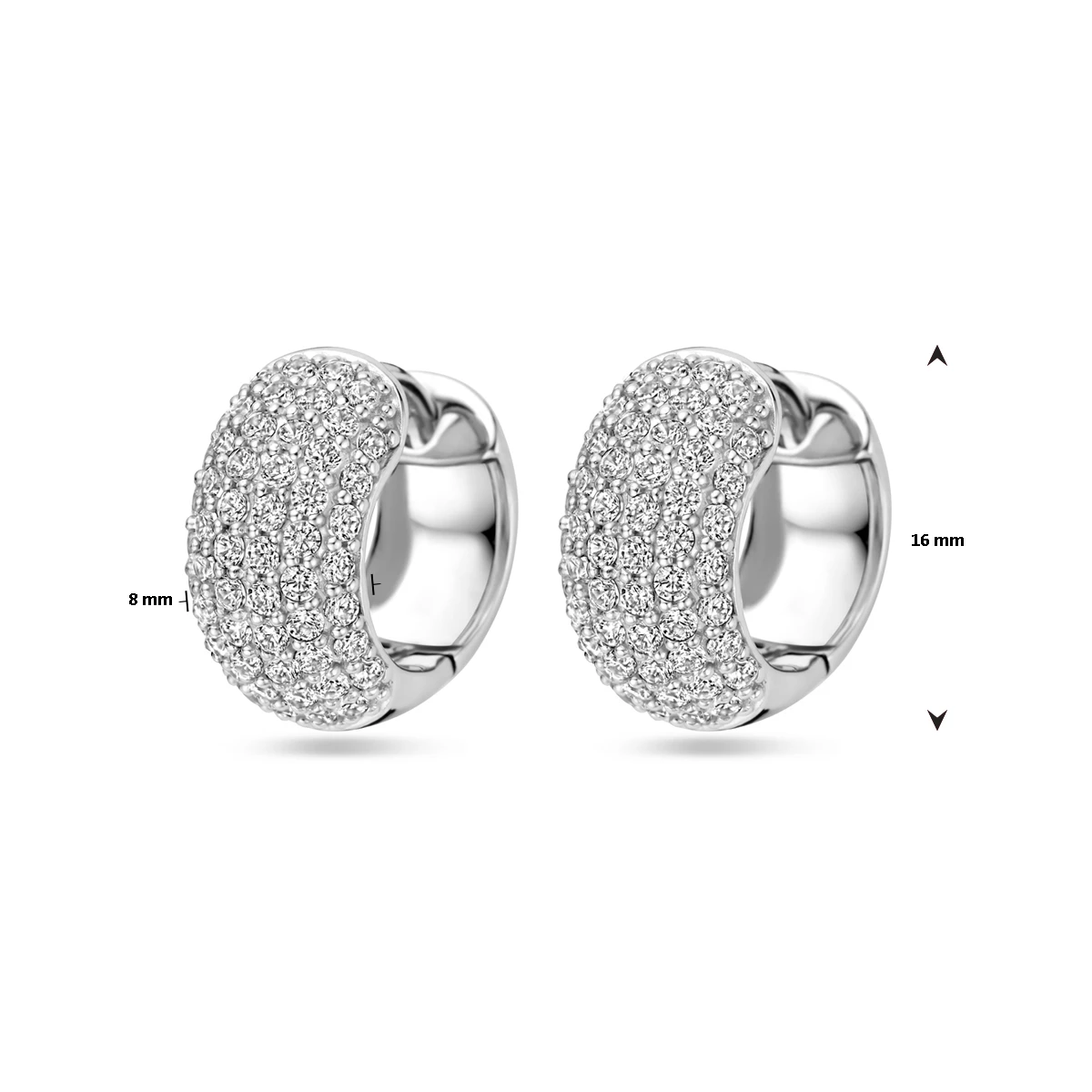 klapoorringen zirkonia 16 mm zilver gerhodineerd