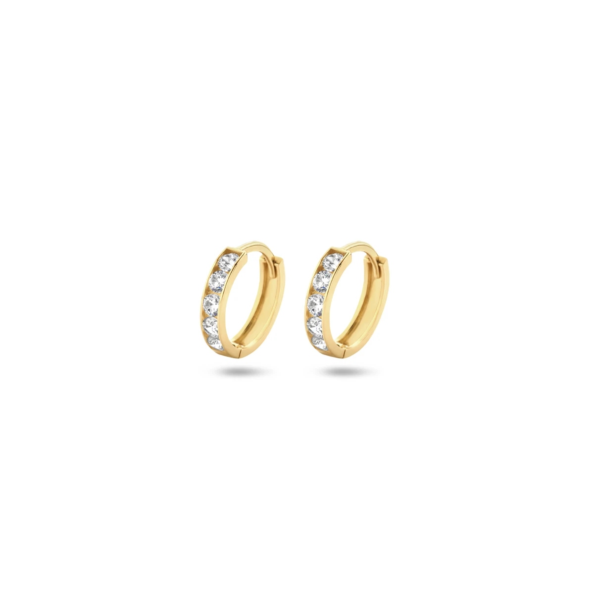 klapoorringen zirkonia 9 mm 14K geelgoud