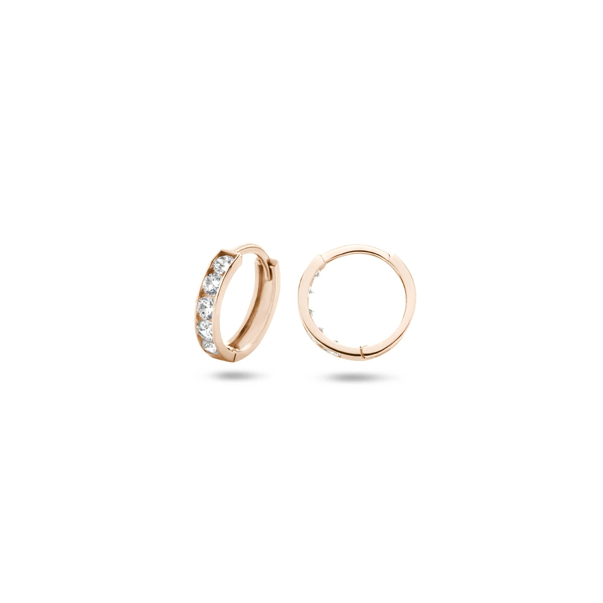 klapoorringen zirkonia 9 mm 14K roségoud