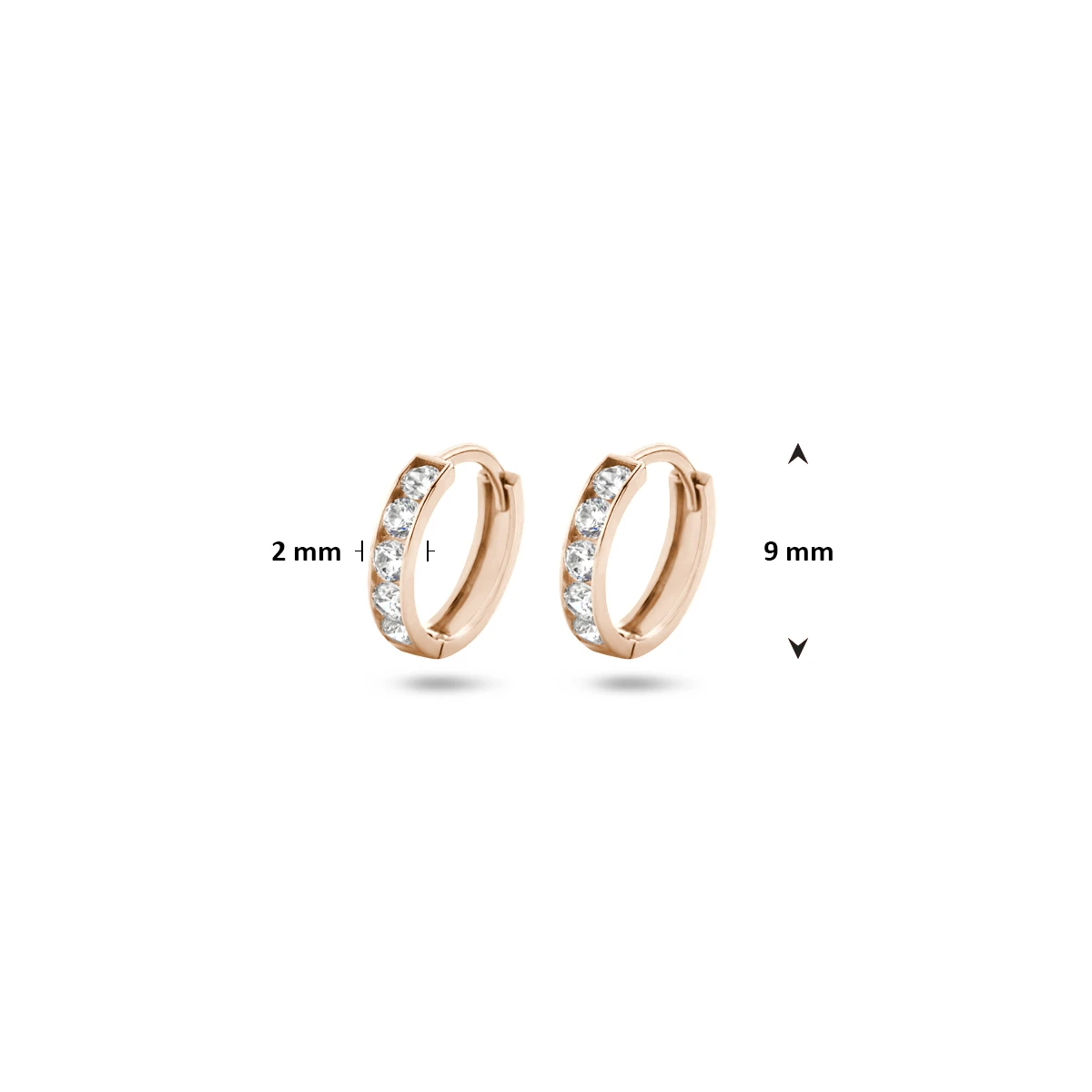 klapoorringen zirkonia 9 mm 14K roségoud