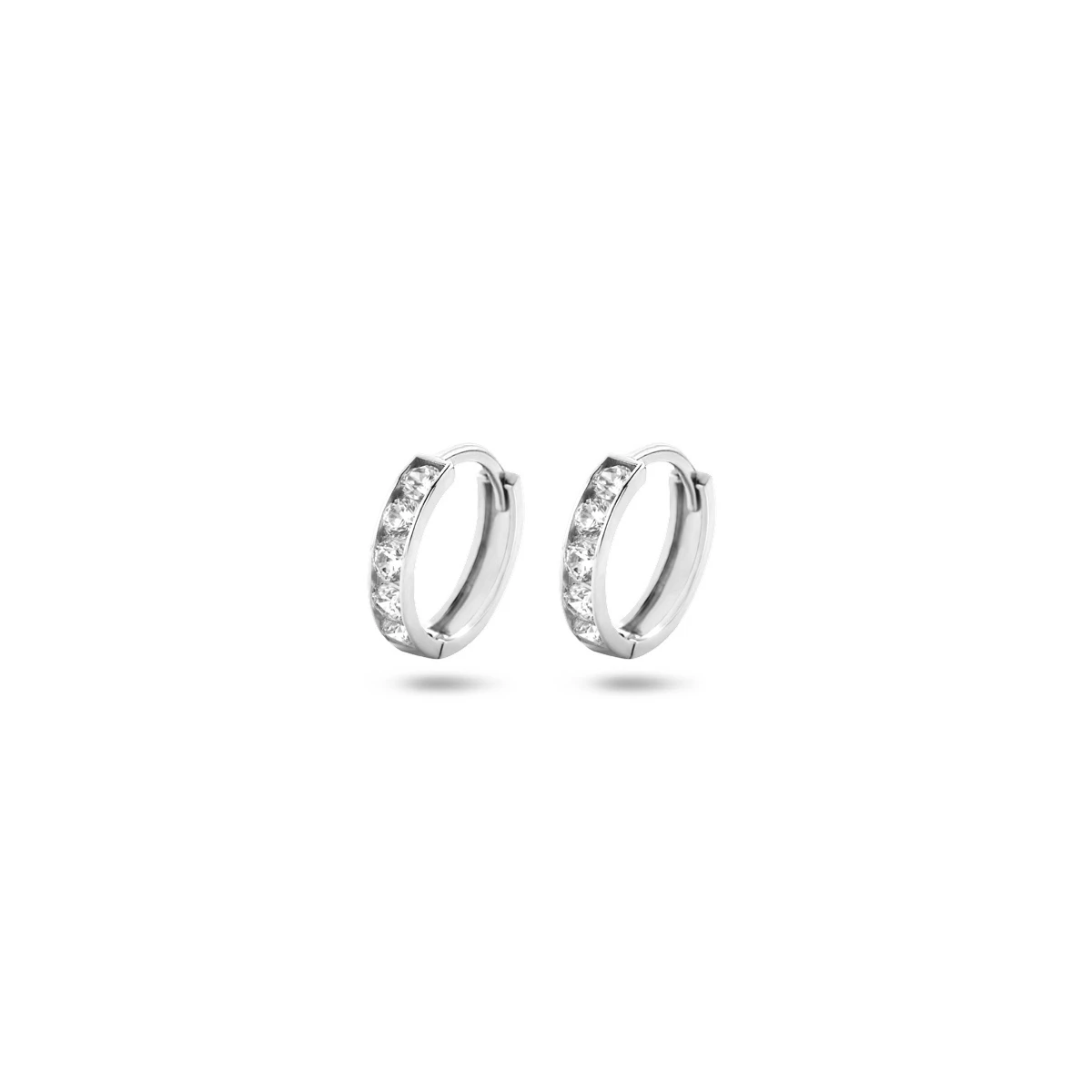 klapoorringen zirkonia 9 mm 14K witgoud