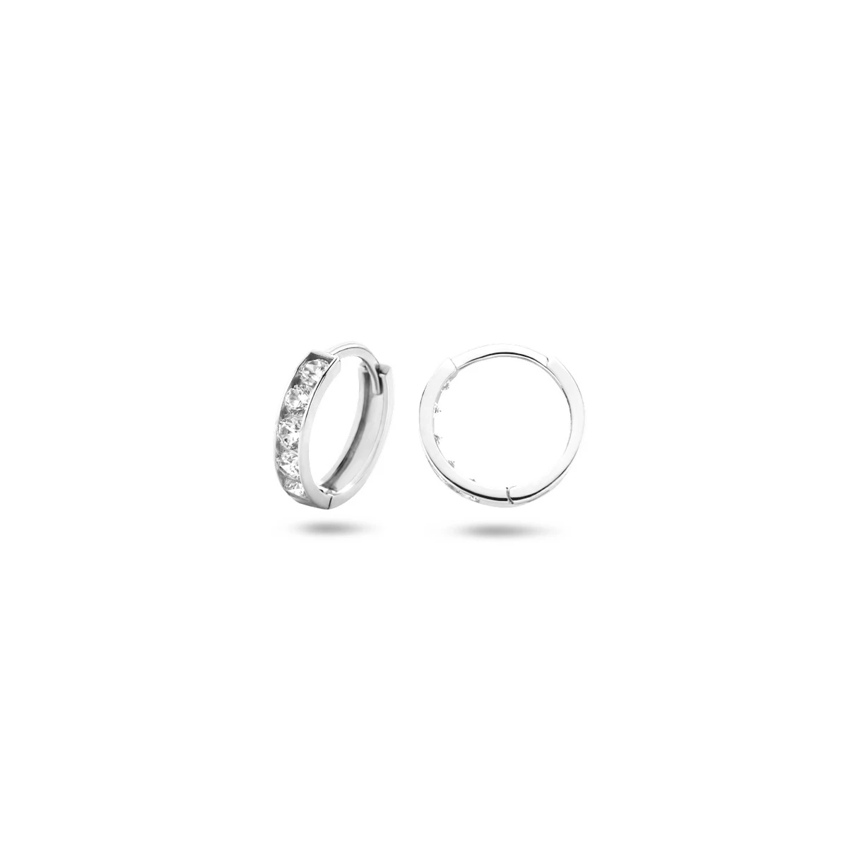 klapoorringen zirkonia 9 mm 14K witgoud