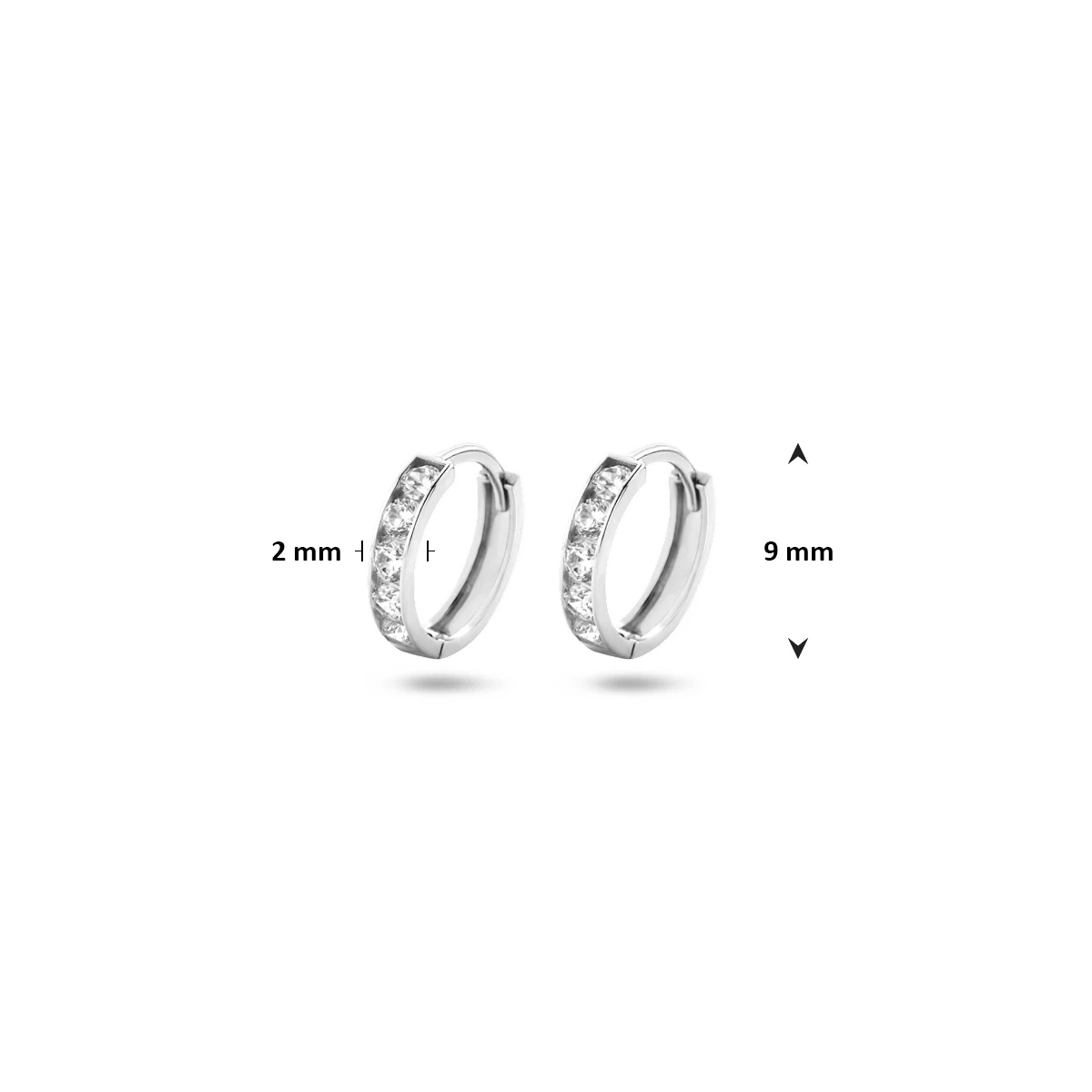 klapoorringen zirkonia 9 mm 14K witgoud
