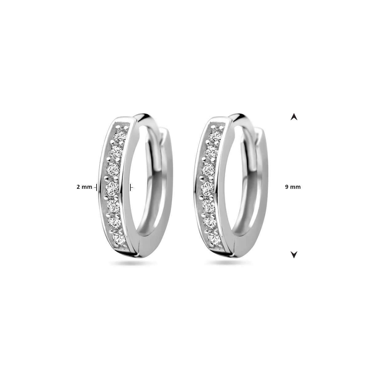klapoorringen zirkonia 9 mm zilver gerhodineerd