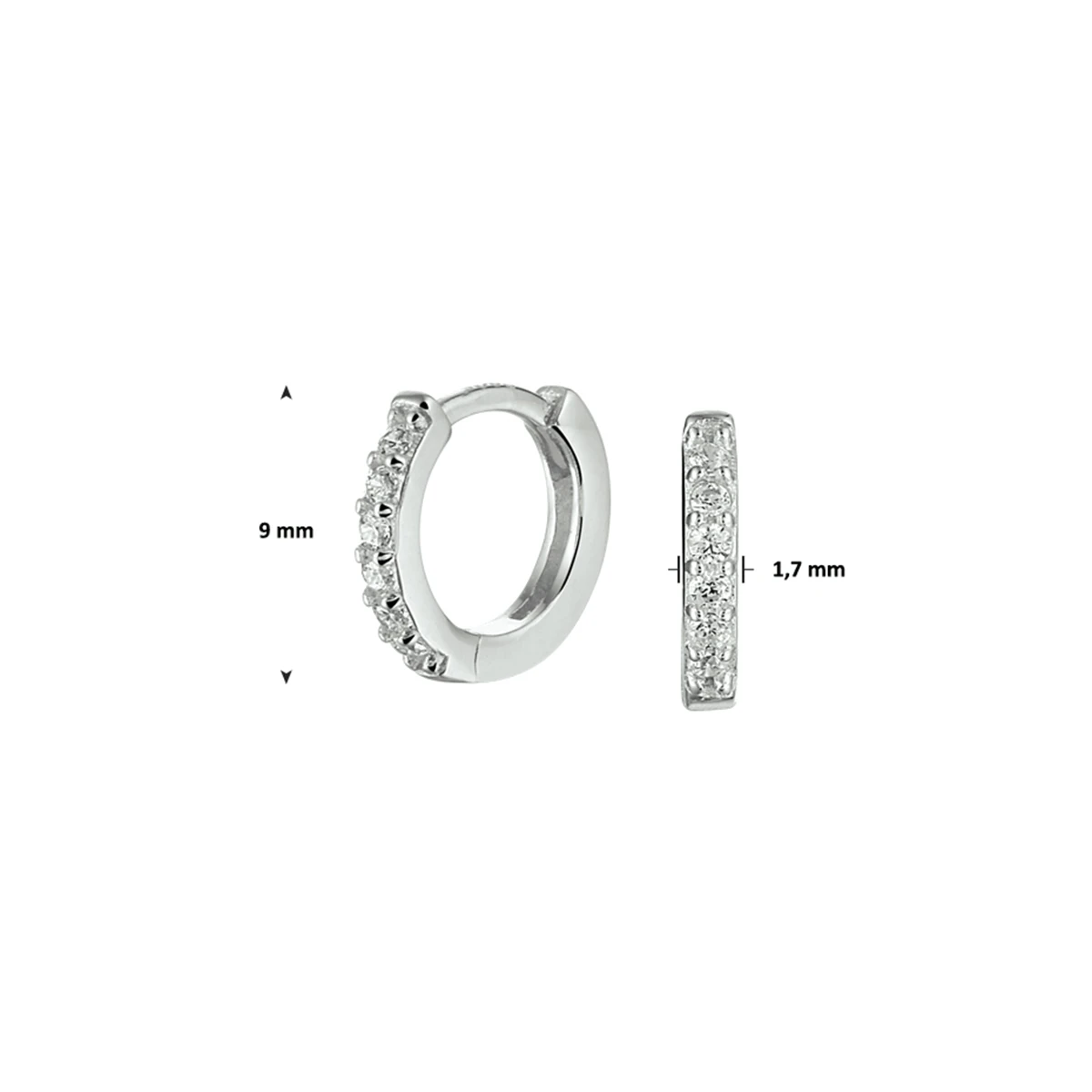 klapoorringen zirkonia 9 mm zilver gerhodineerd
