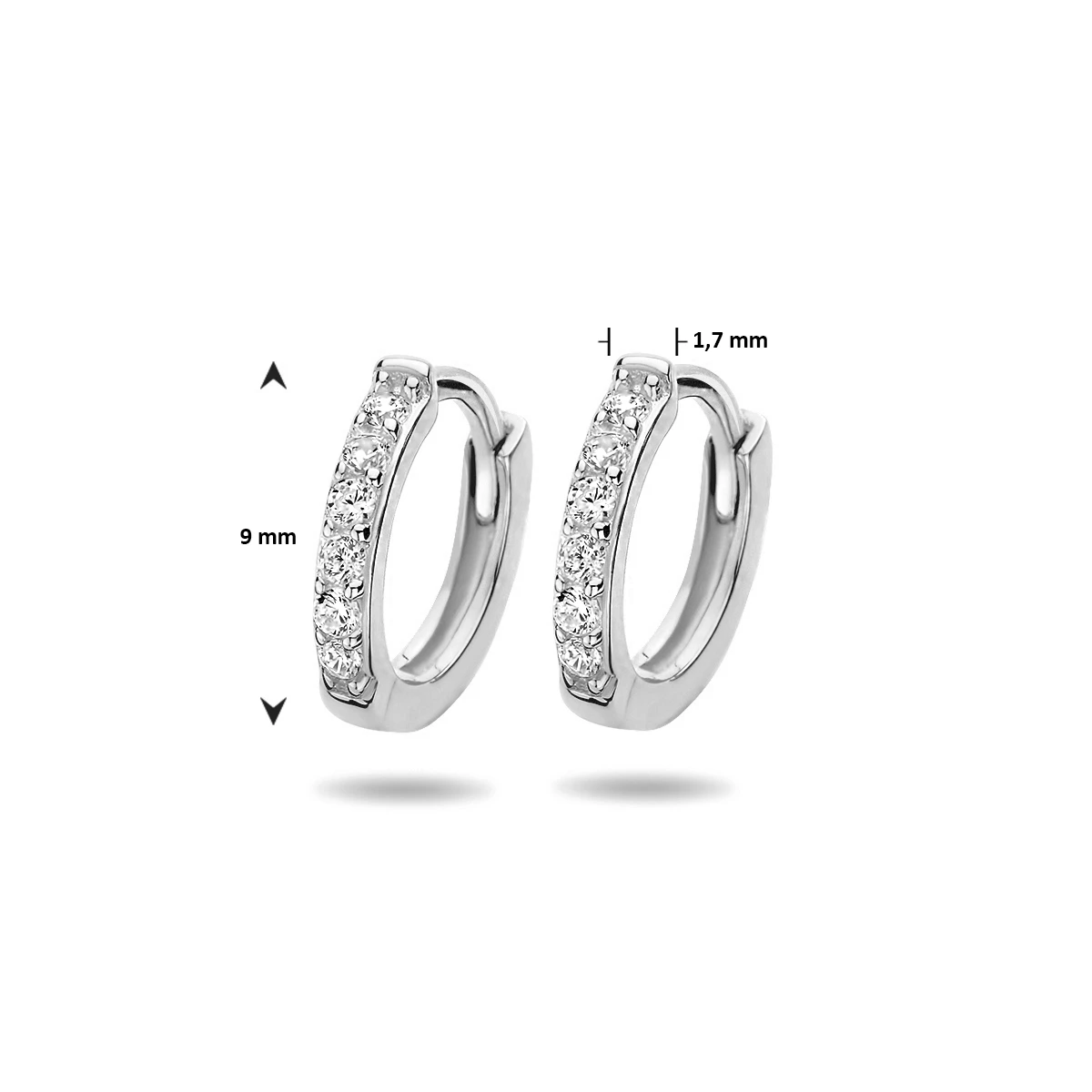 klapoorringen zirkonia 9 mm zilver gerhodineerd