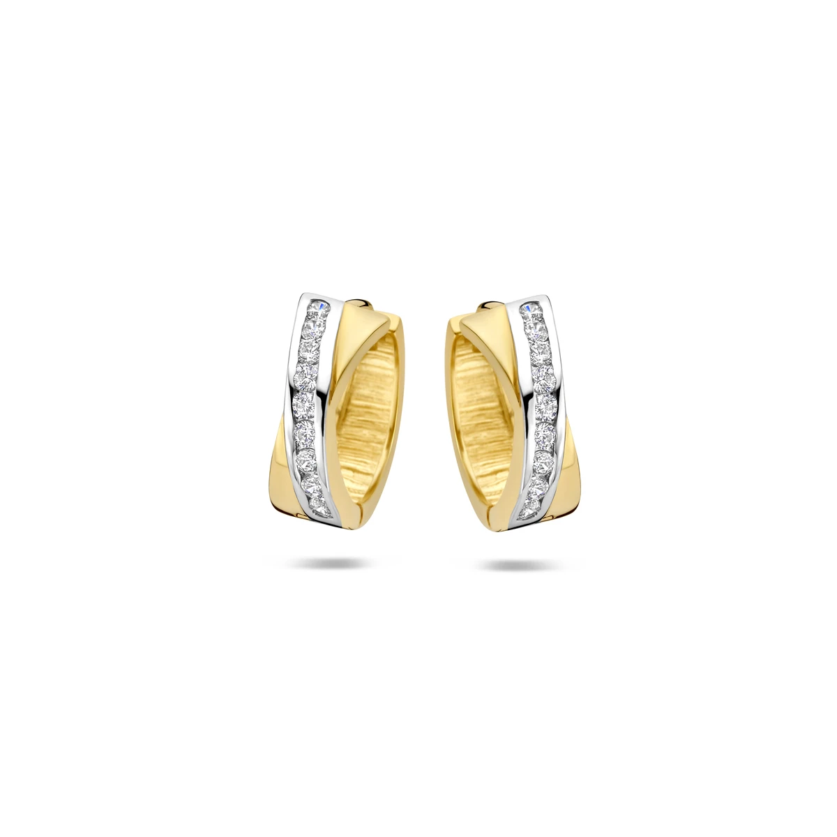 klapoorringen zirkonia bicolor gestift 12,5 mm 14K geelgoud