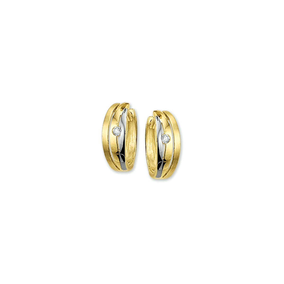 klapoorringen zirkonia bicolor gestift 14K geelgoud