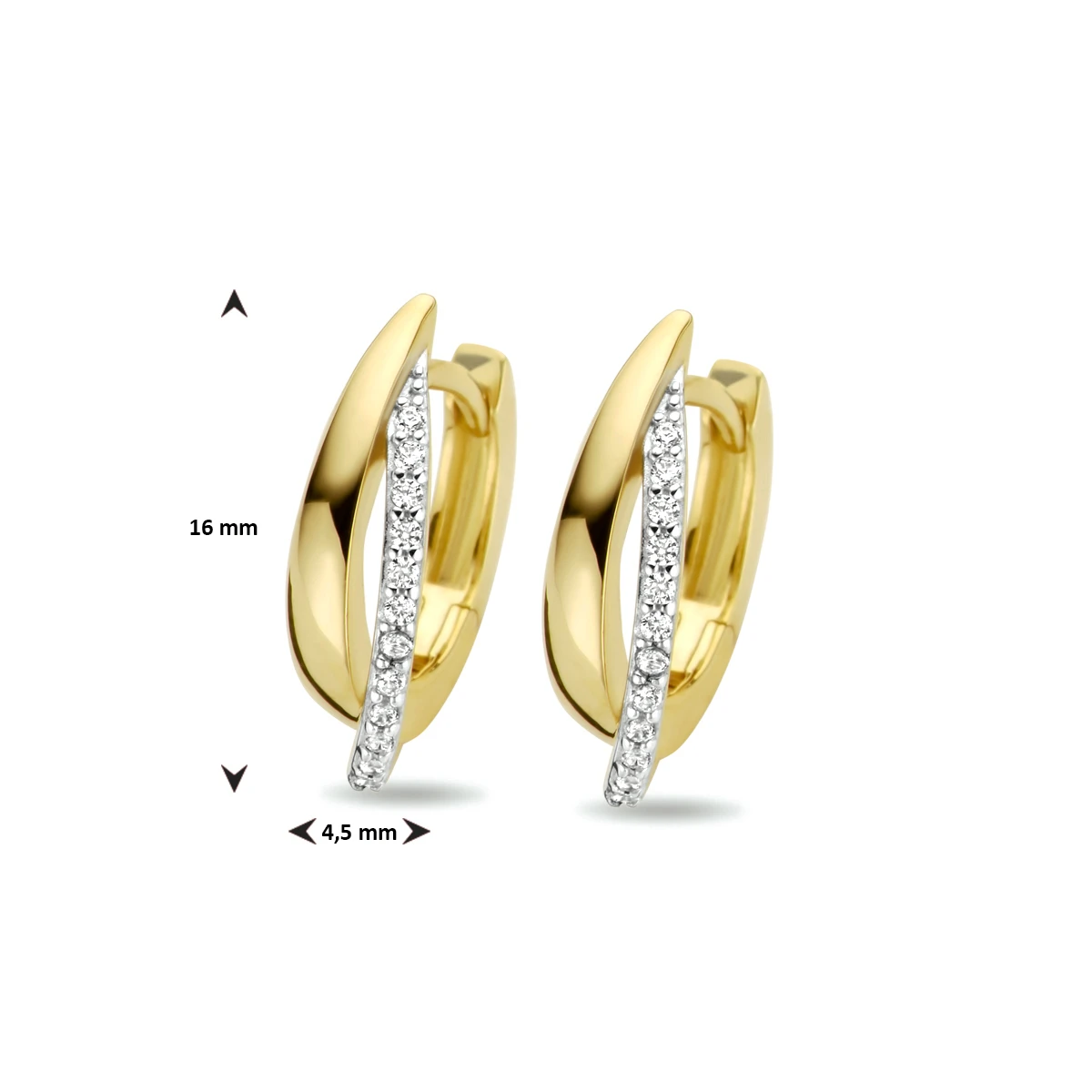 klapoorringen zirkonia bicolor gestift 14K geelgoud