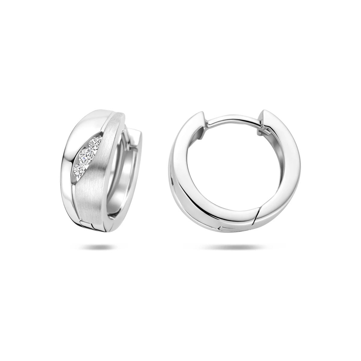 klapoorringen zirkonia poli/mat 14,5 mm zilver gerhodineerd