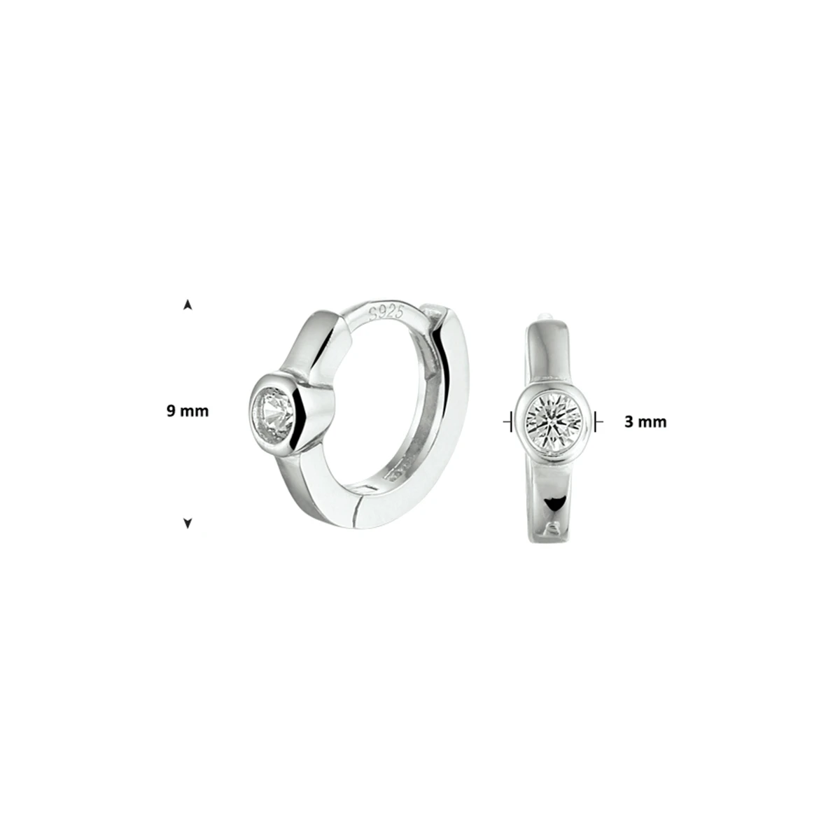 klapoorringen zirkonia zilver gerhodineerd
