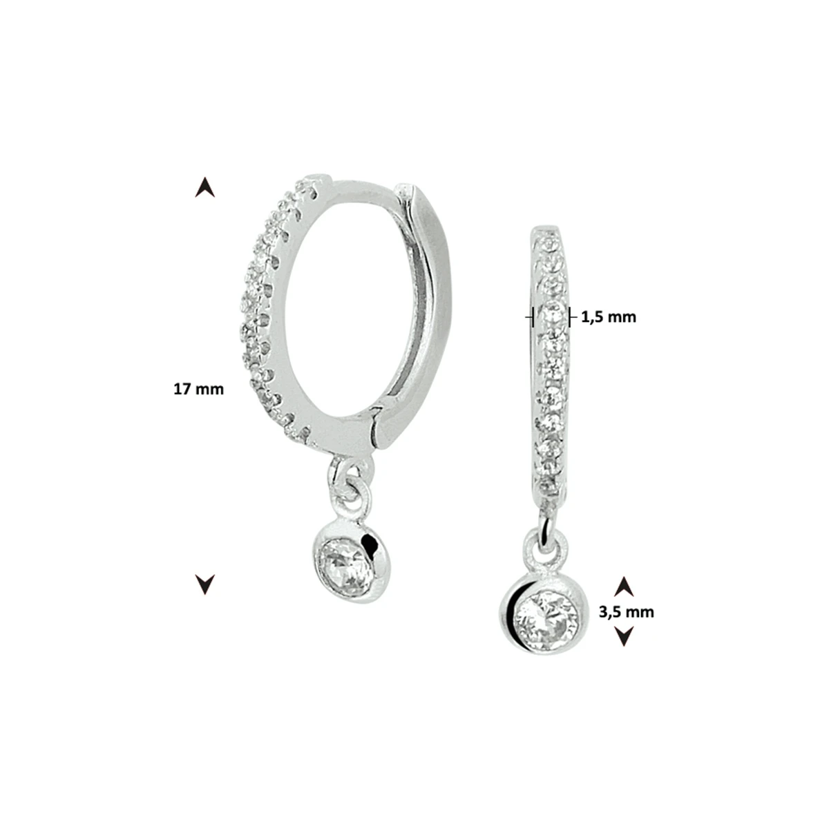 klapoorringen zirkonia zilver gerhodineerd