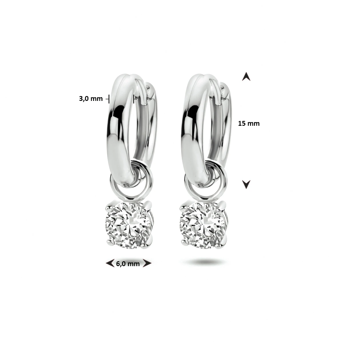 klapoorringen zirkonia zilver gerhodineerd