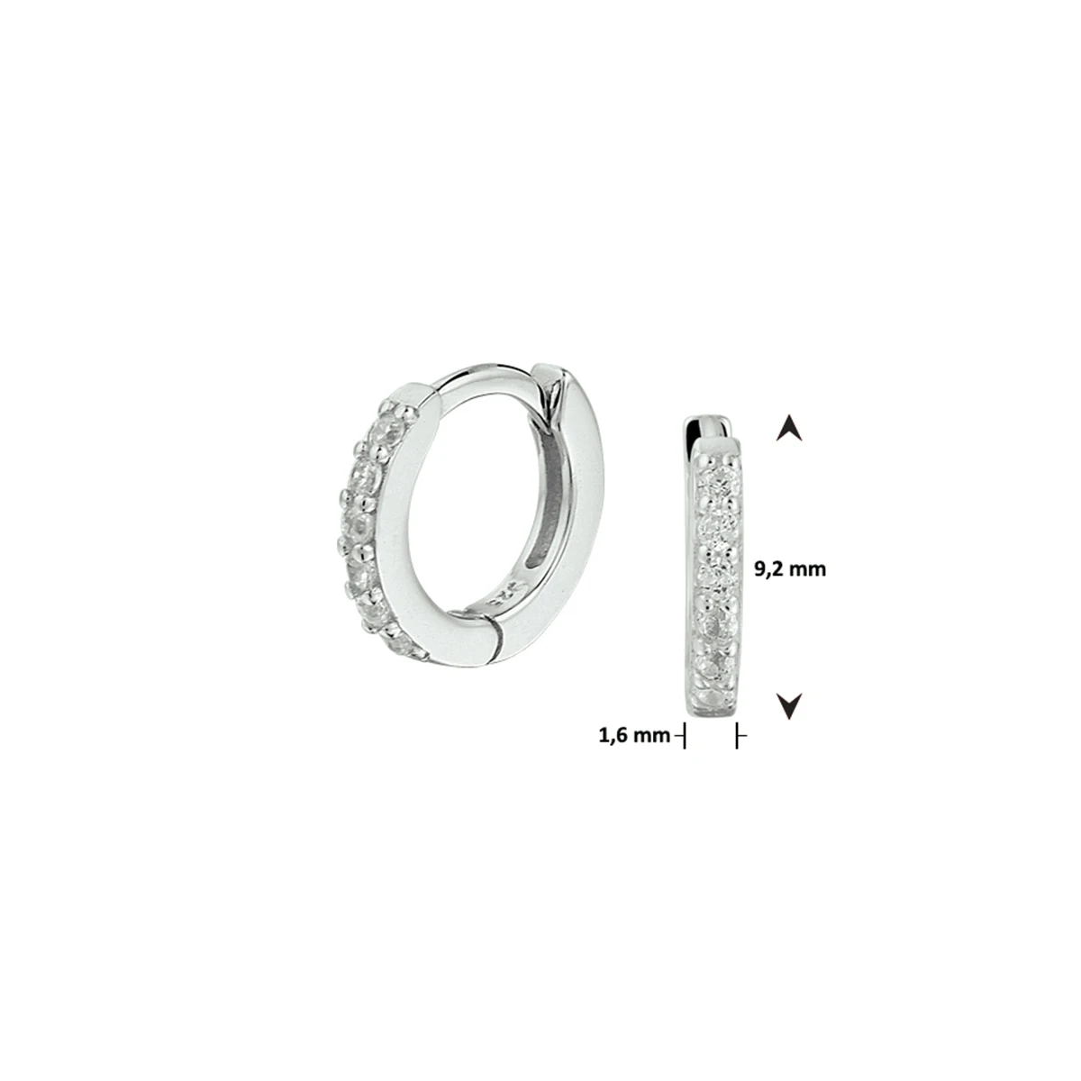 klapoorringen zirkonia zilver gerhodineerd