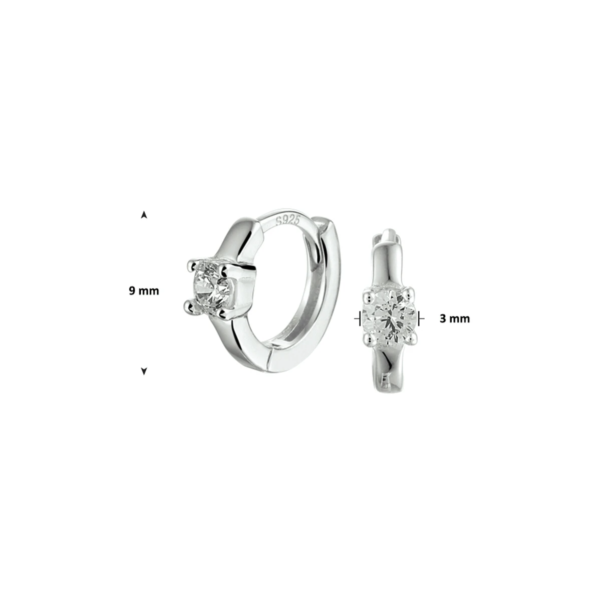 klapoorringen zirkonia zilver gerhodineerd