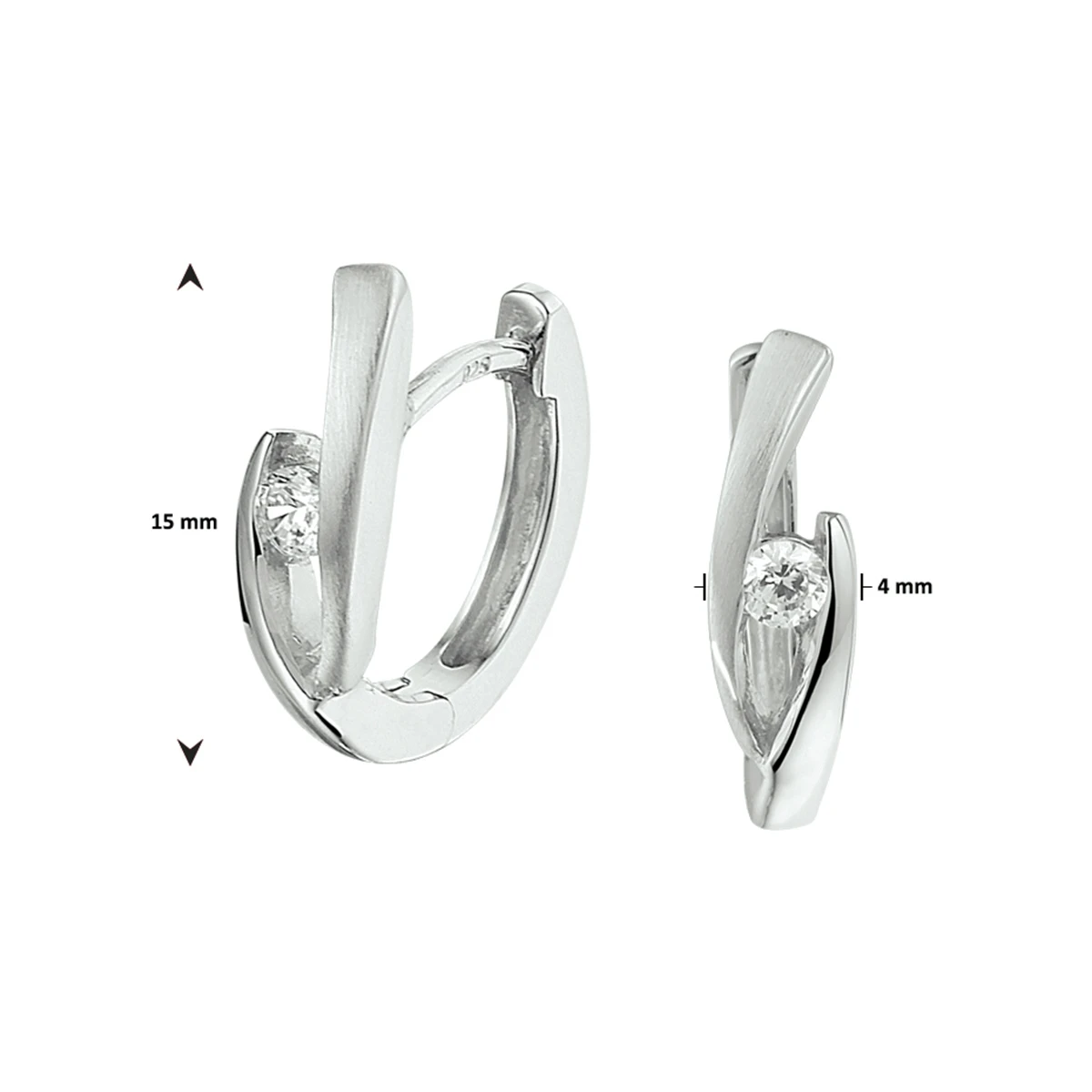klapoorringen zirkonia zilver gerhodineerd