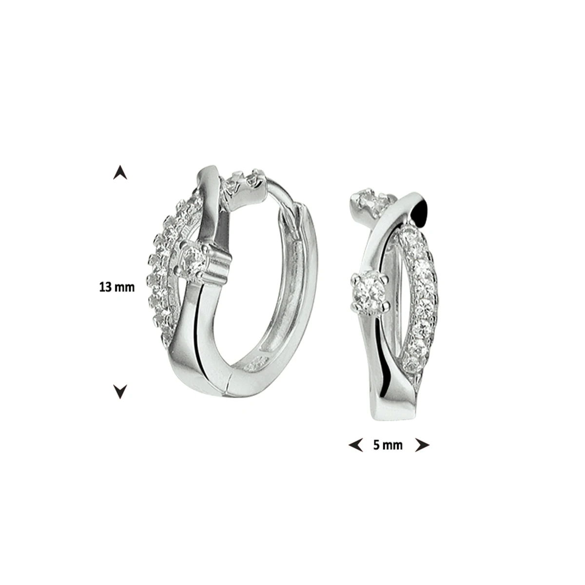 klapoorringen zirkonia zilver gerhodineerd