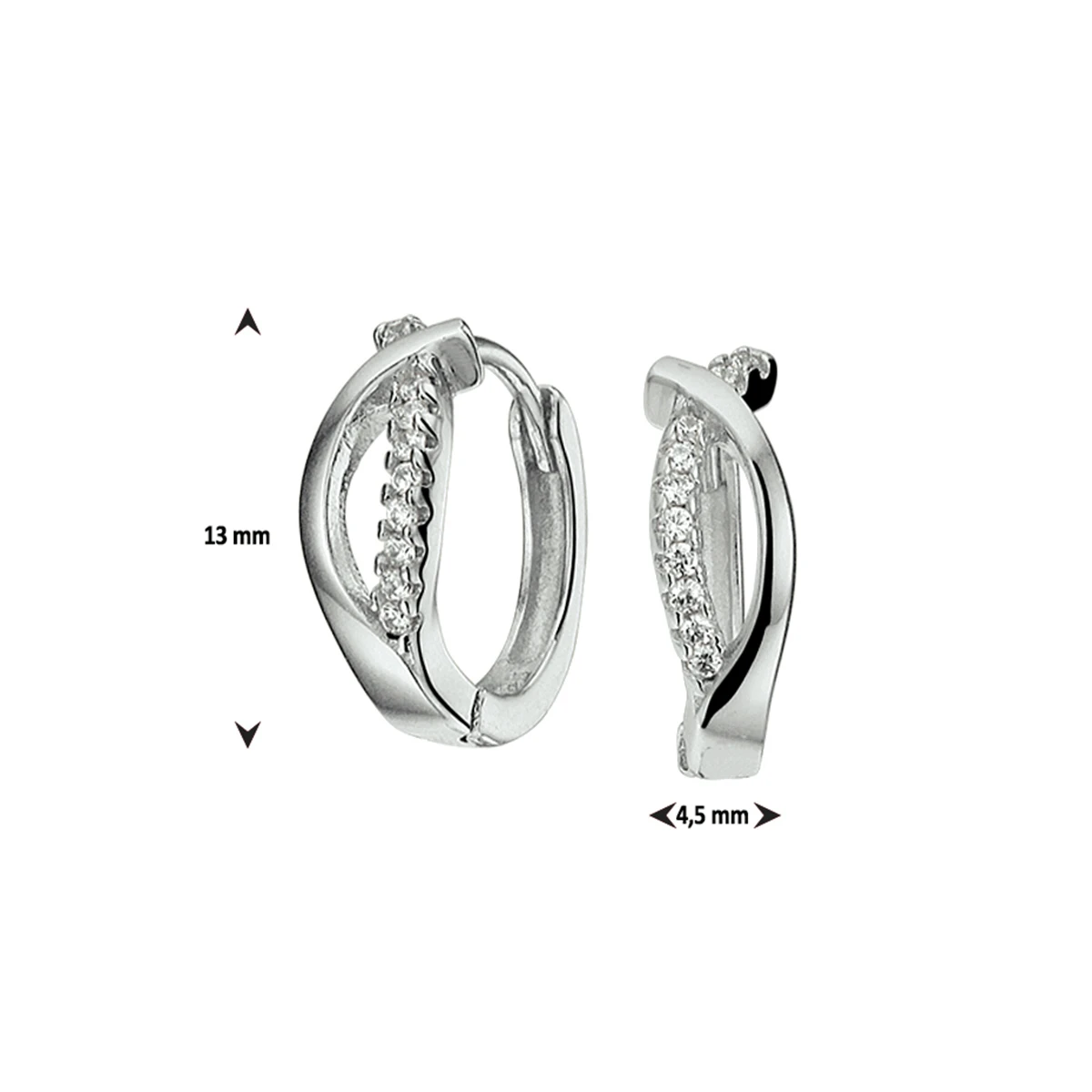 klapoorringen zirkonia zilver gerhodineerd