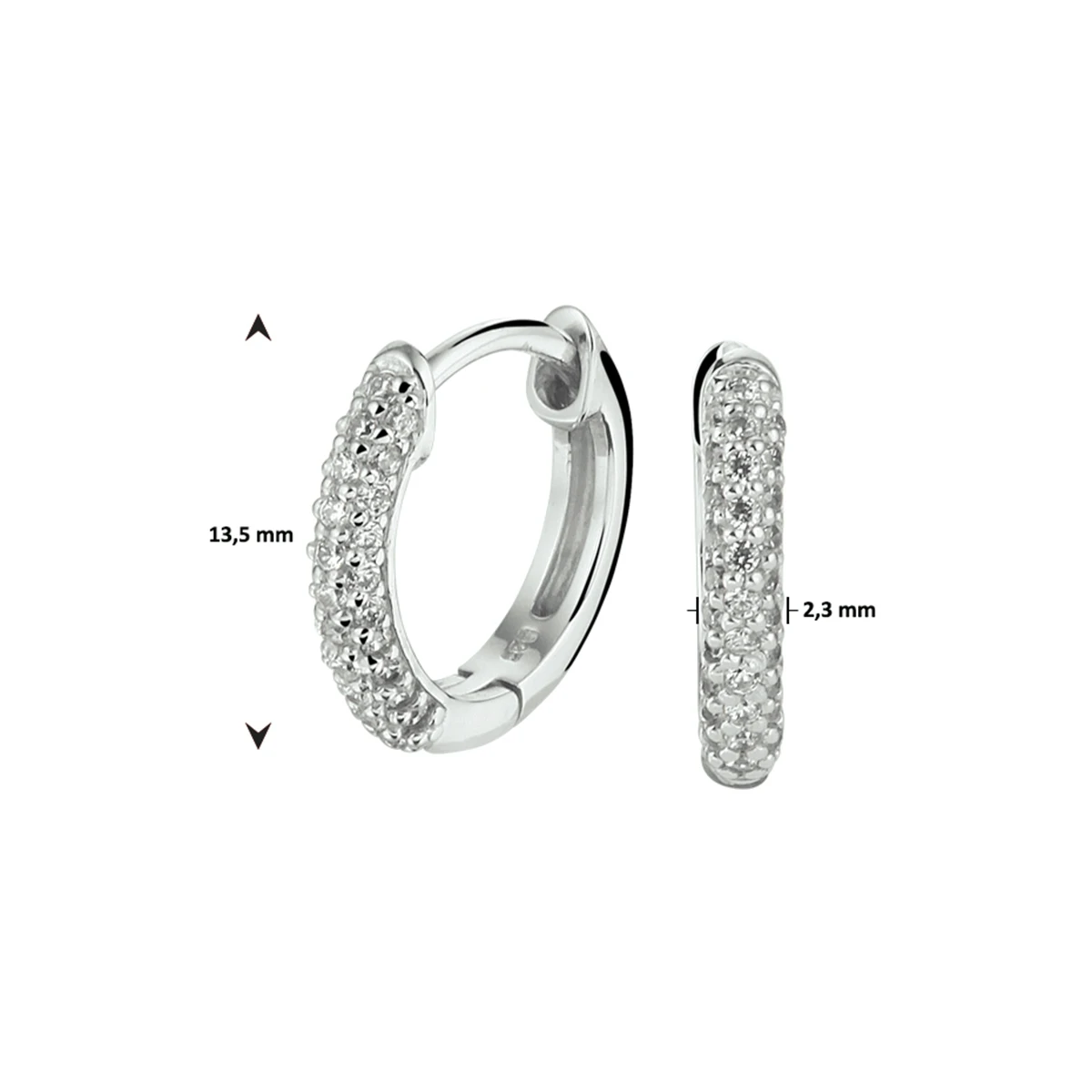 klapoorringen zirkonia zilver gerhodineerd