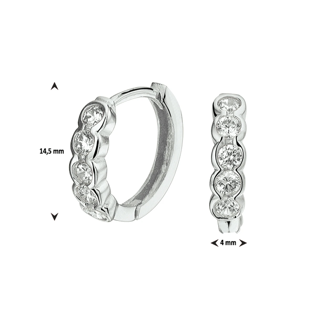 klapoorringen zirkonia zilver gerhodineerd