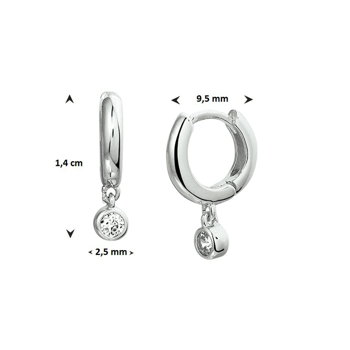 klapoorringen zirkonia zilver gerhodineerd