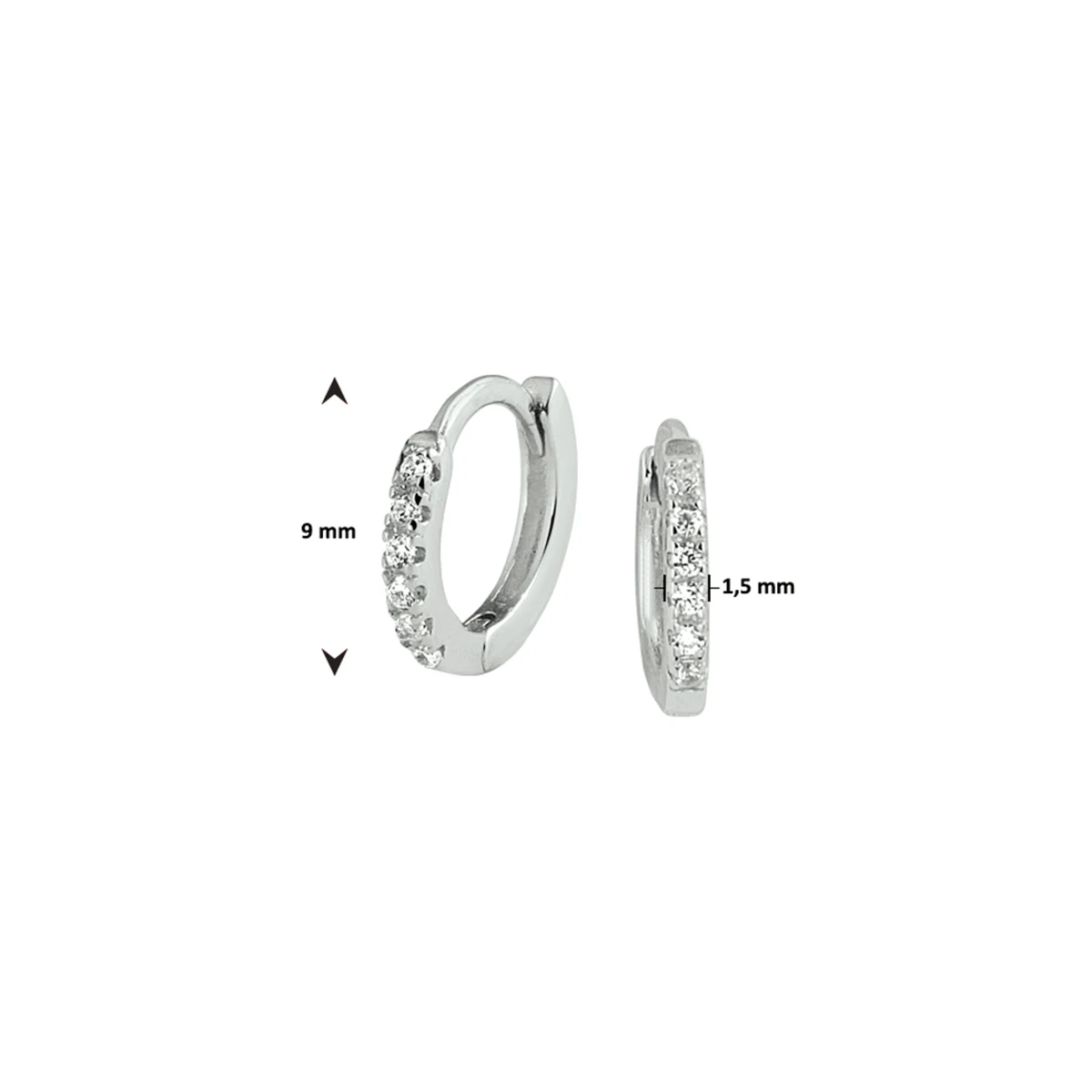 klapoorringen zirkonia zilver gerhodineerd