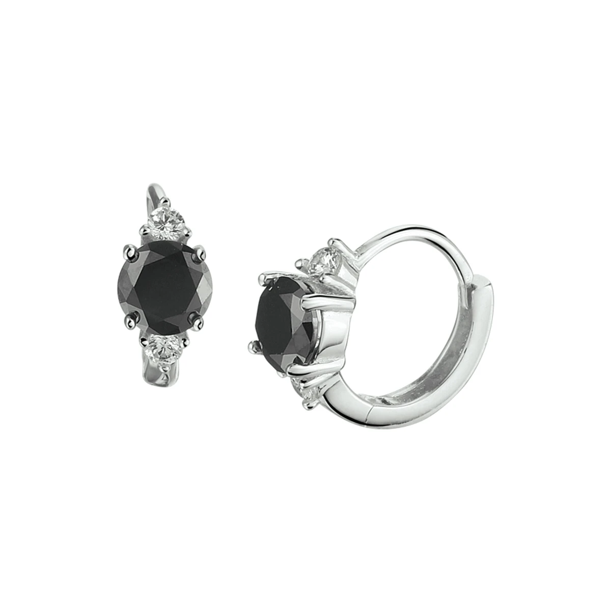 klapoorringen zwart en wit zirkonia zilver gerhodineerd