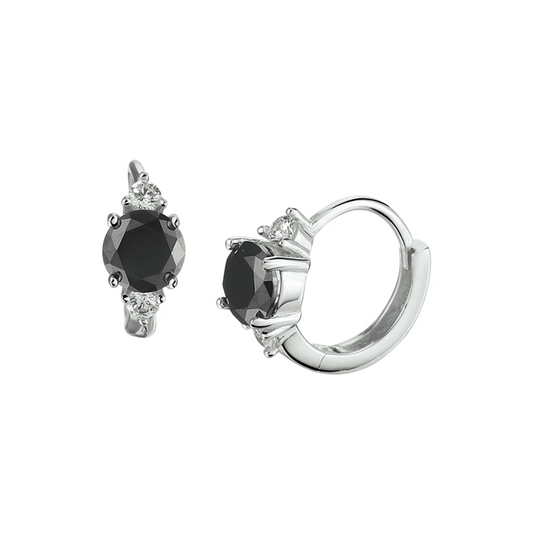 klapoorringen zwart en wit zirkonia zilver gerhodineerd