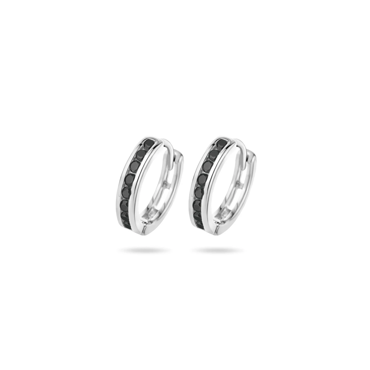 klapoorringen zwart zirkonia 12,5 mm zilver gerhodineerd