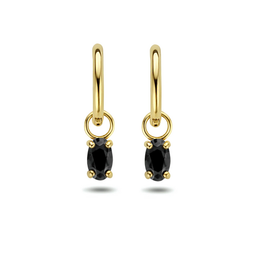 klapoorringen zwart zirkonia 15 mm 14K geelgoud