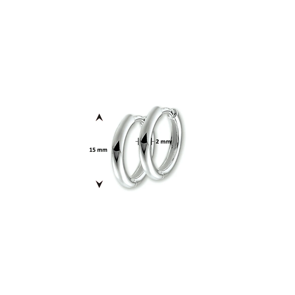 klapoorringen2 mm half rond zilver wit