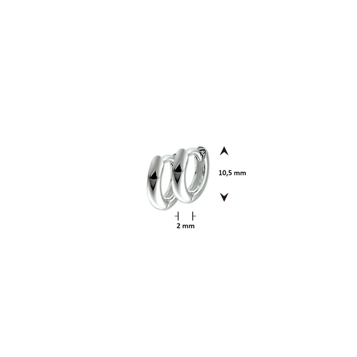 klapoorringen2 mm half rond zilver wit