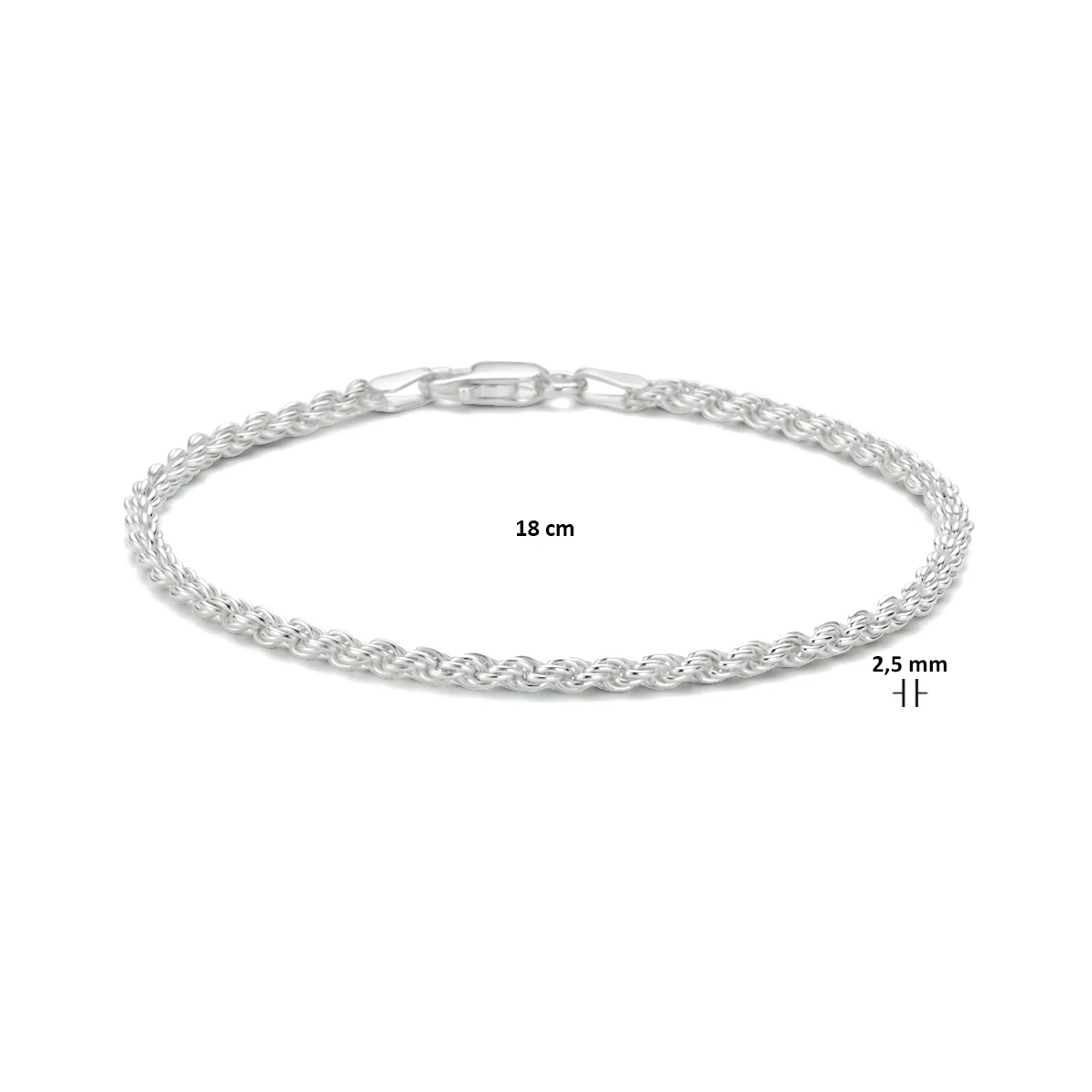koord 2,5 mm zilver gerhodineerd