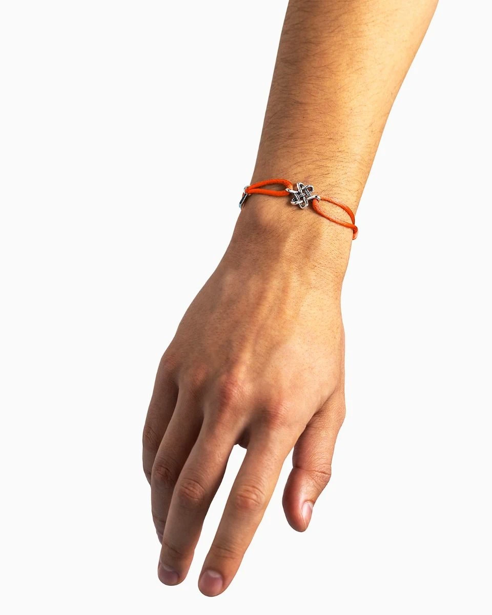 Koord Armband Endless Knot Zilver Oranje