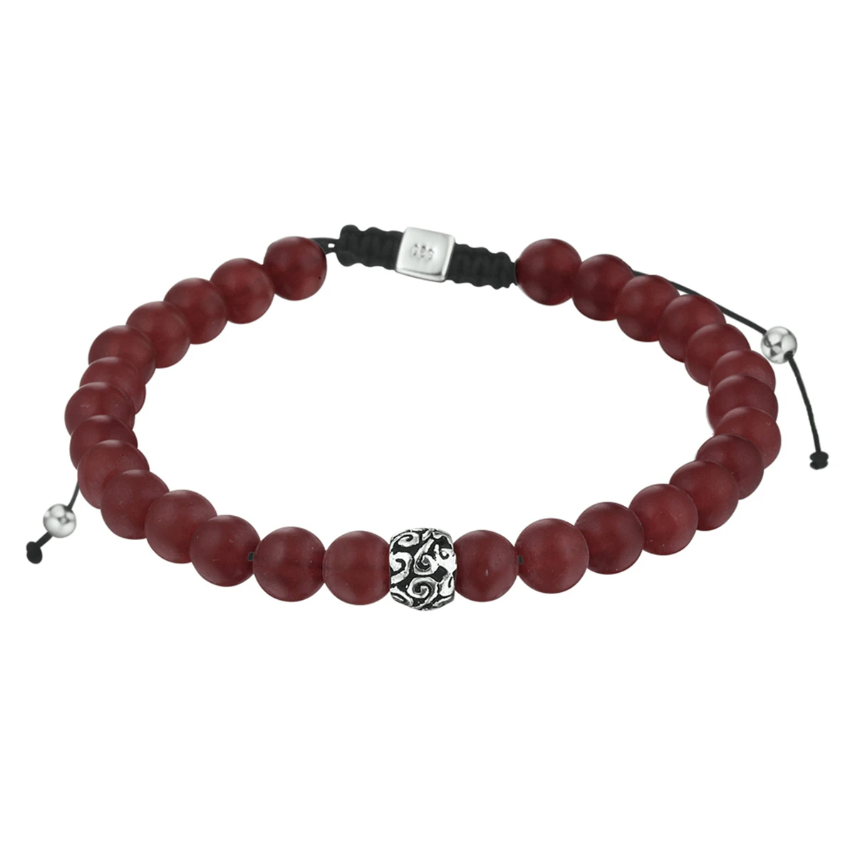 kralenarmband rood agaat 6,5 mm 19 - 26 cm zilver gerhodineerd met rubber/nylon/leer
