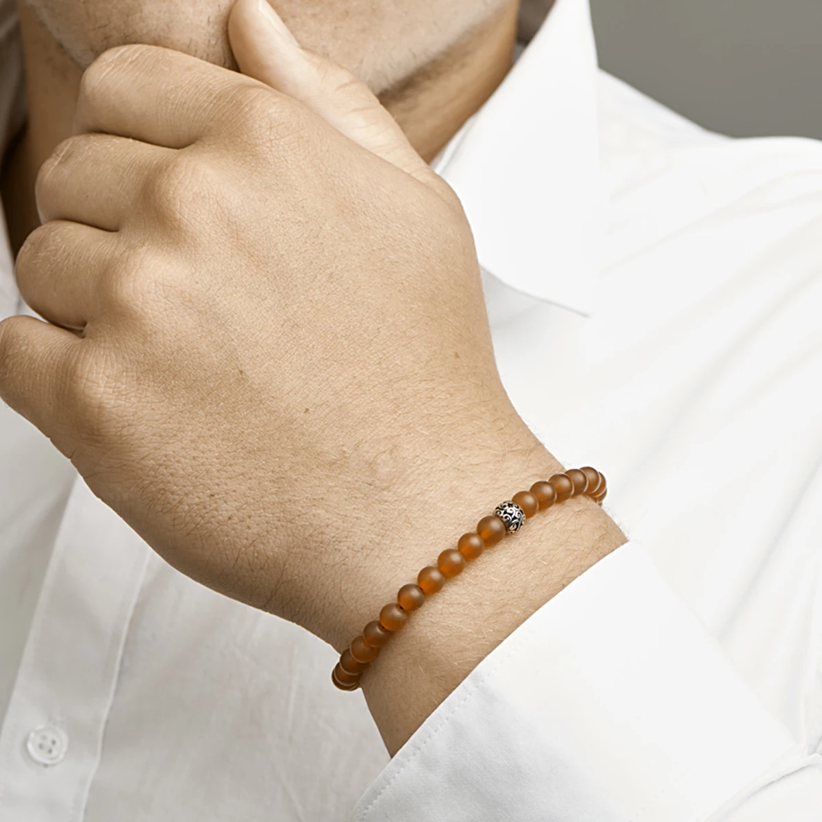 kralenarmband rood agaat 6,5 mm 19 - 26 cm zilver gerhodineerd met rubber/nylon/leer