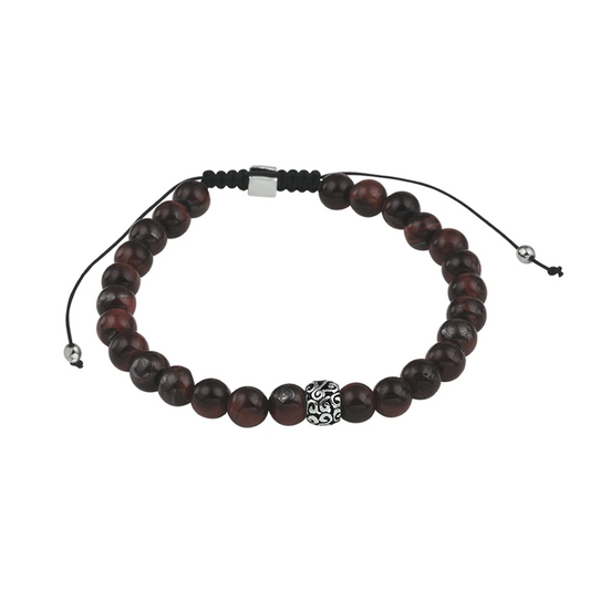 kralenarmband rood tijgeroog 6,5 mm 19 - 26 cm zilver gerhodineerd met rubber/nylon/leer