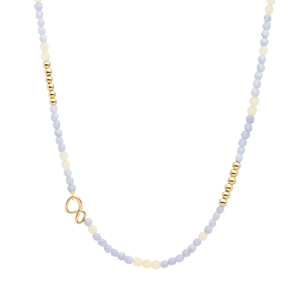 Link Necklace - Gold - Blue Lace Agate | Beige Agate