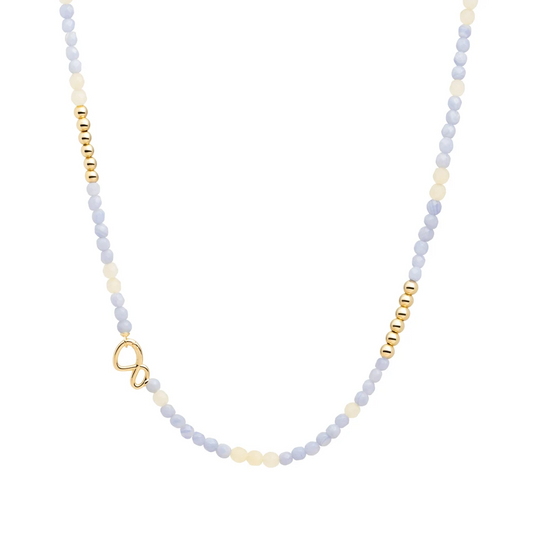 Link Necklace - Gold - Blue Lace Agate | Beige Agate