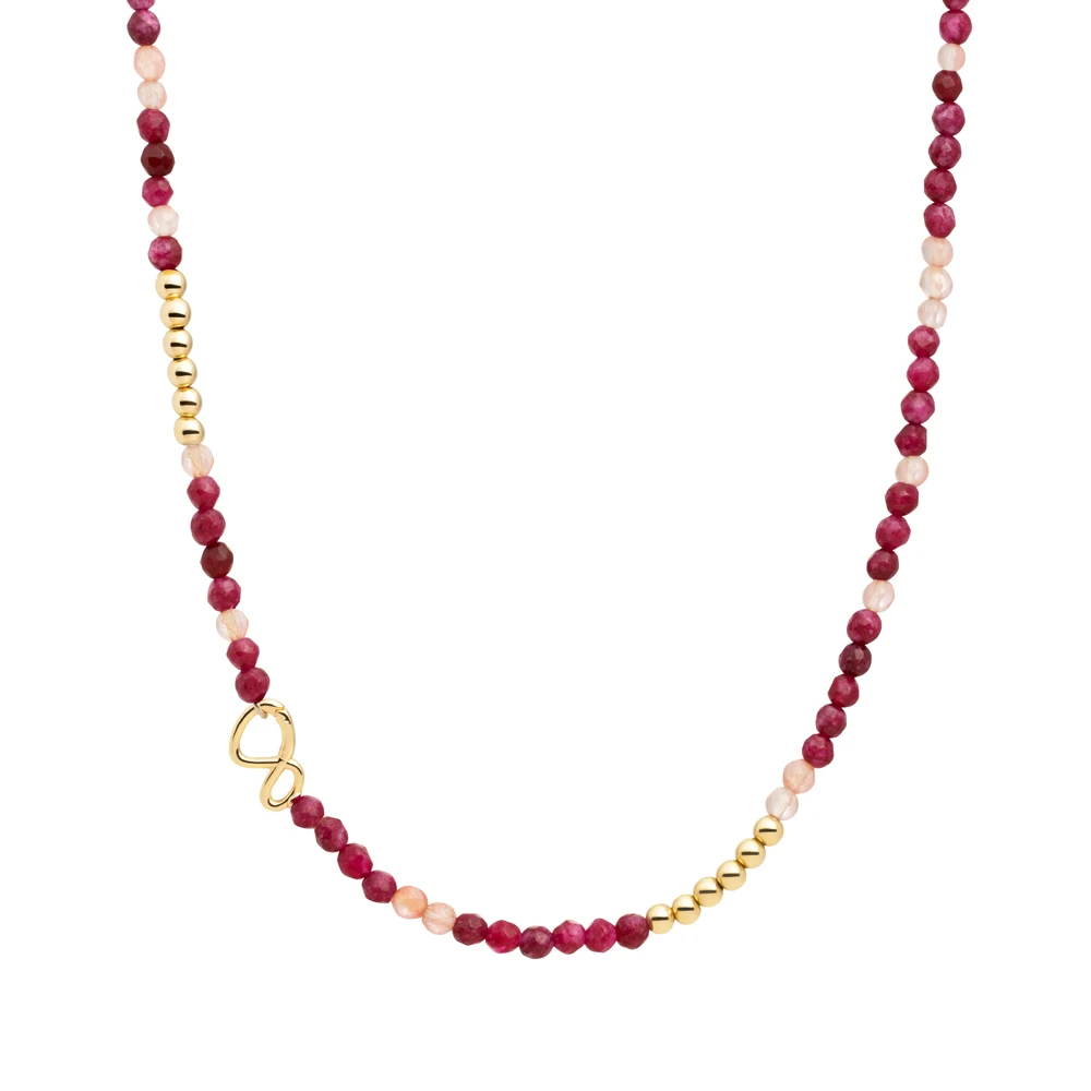 Link Necklace - Gold - Fuchsia Jade | Cherry Quartz