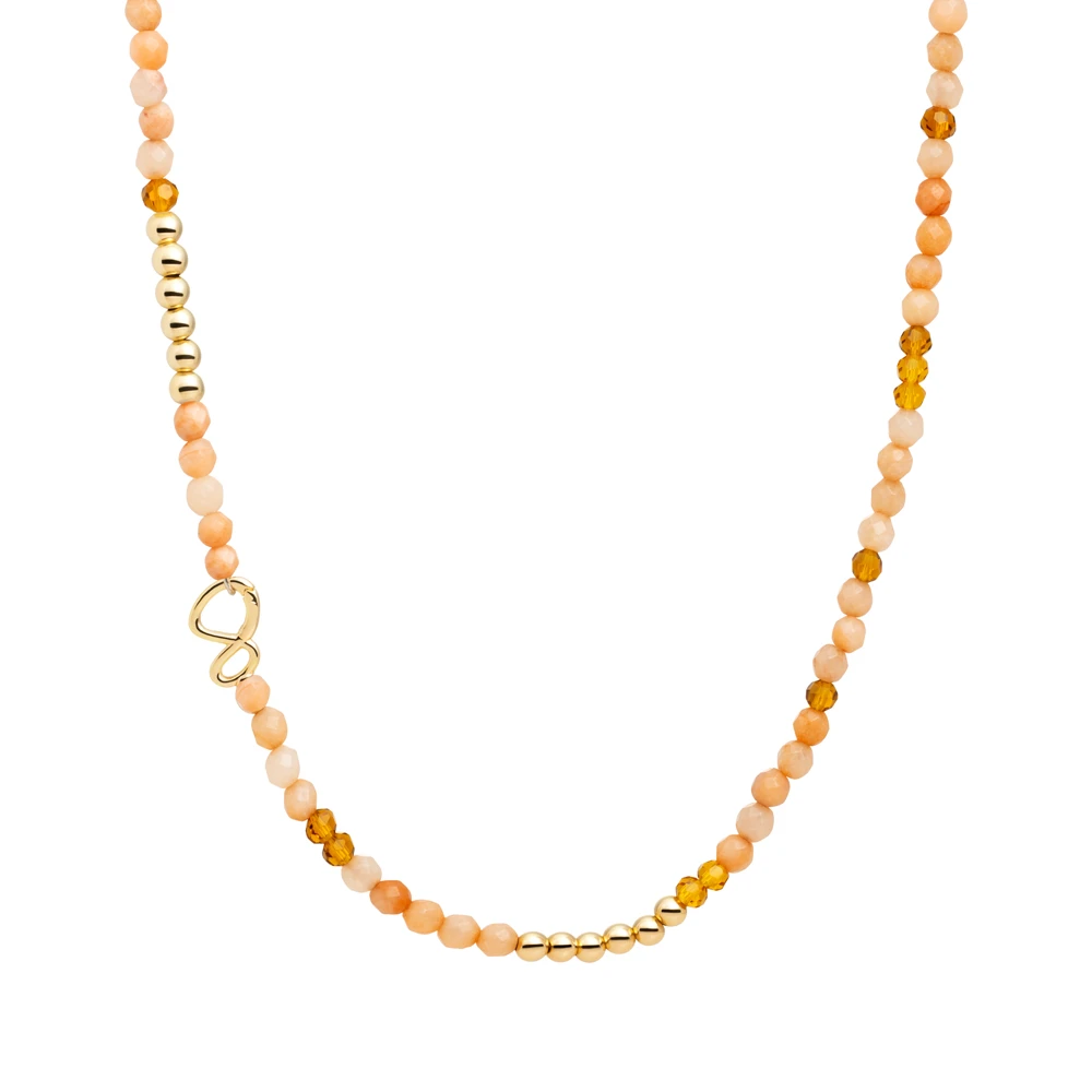 Link Necklace - Gold - Peach Rhodonite | Citrine Quartz