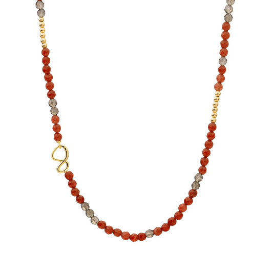 Link Necklace - Gold - Red Coral | Smoky Quartz