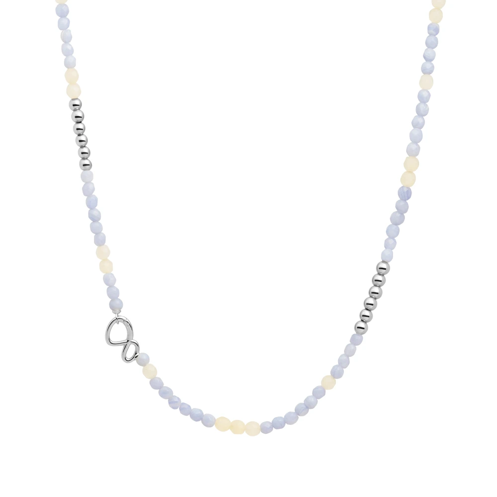 Link Necklace - Silver - Blue Lace Agate | Beige Agate