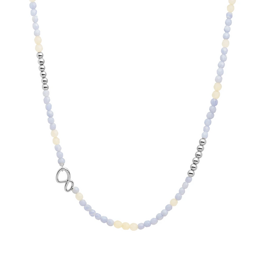 Link Necklace - Silver - Blue Lace Agate | Beige Agate