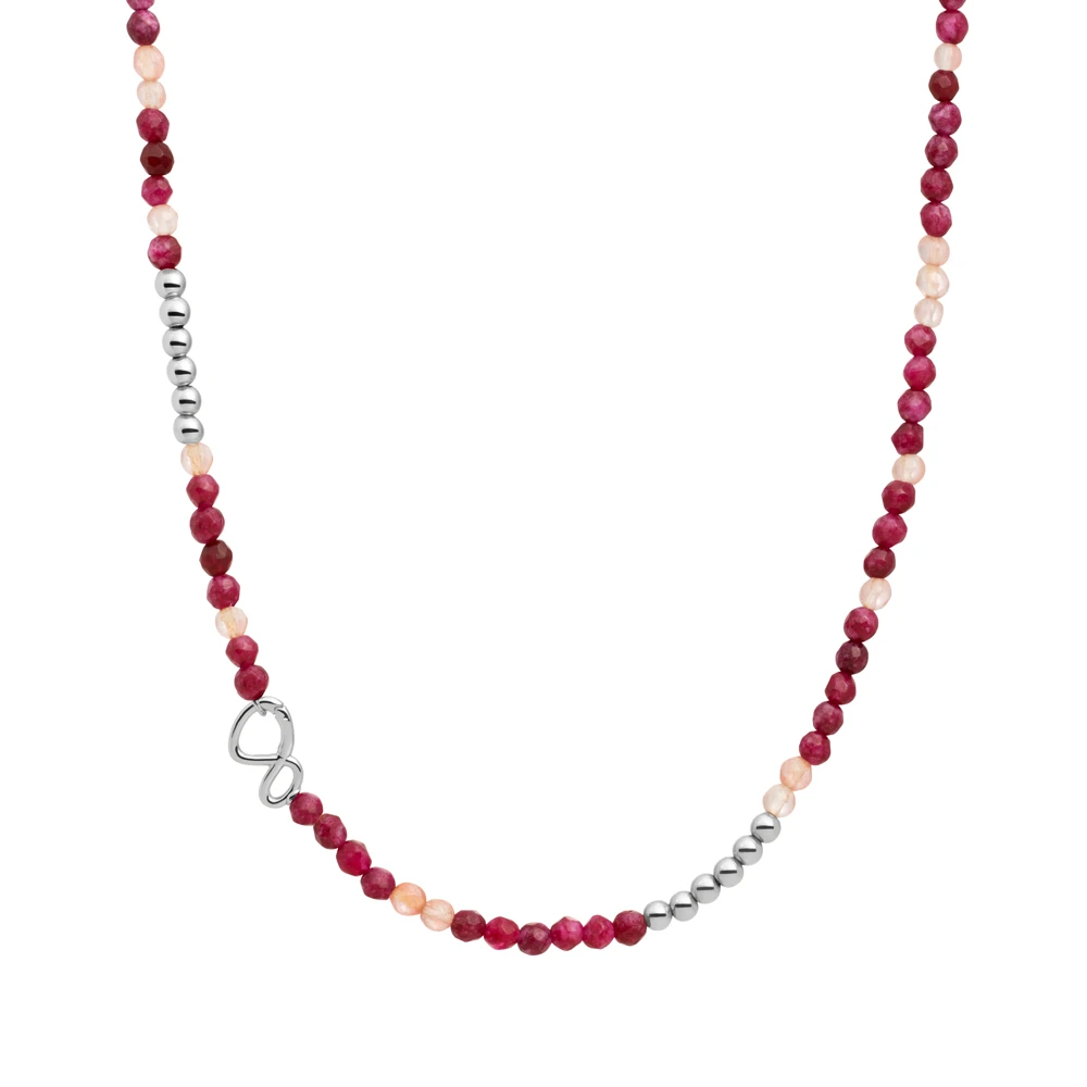 Link Necklace - Silver - Fuchsia Jade | Cherry Quartz