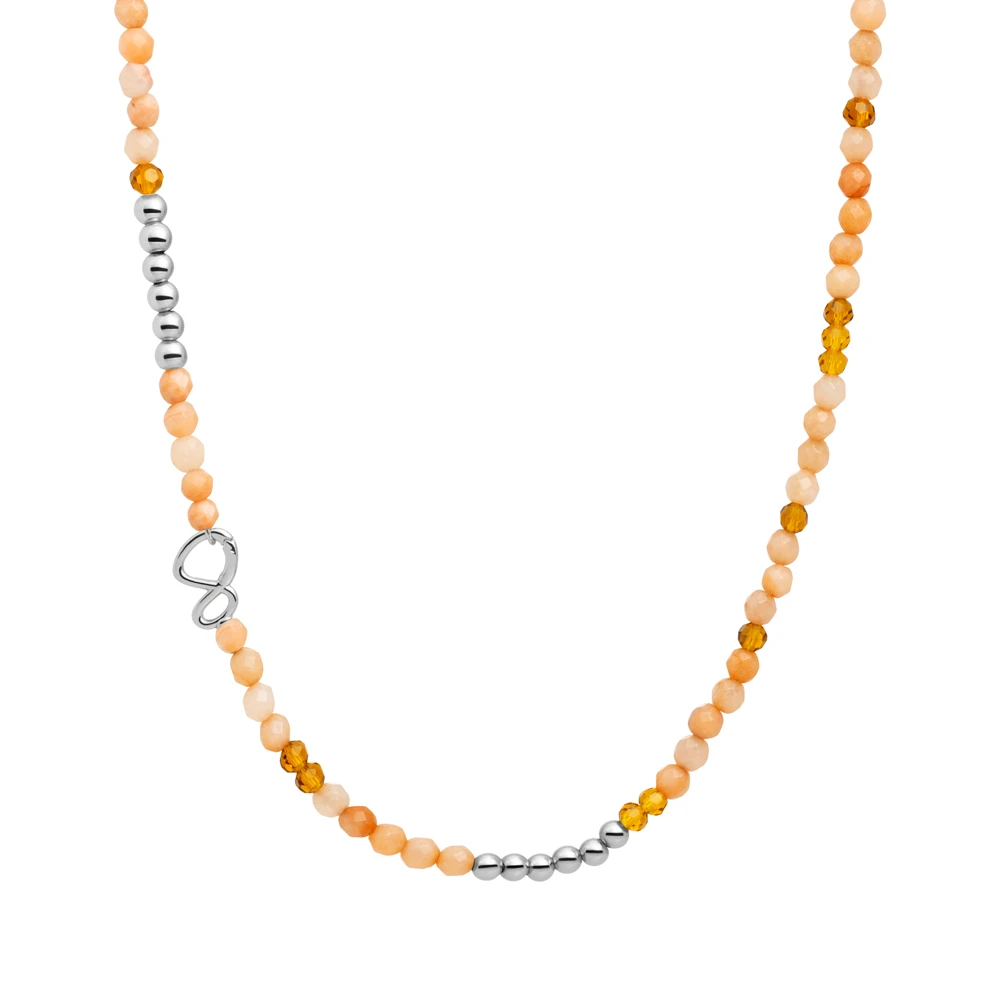 Link Necklace - Silver - Peach Rhodonite | Citrine Quartz