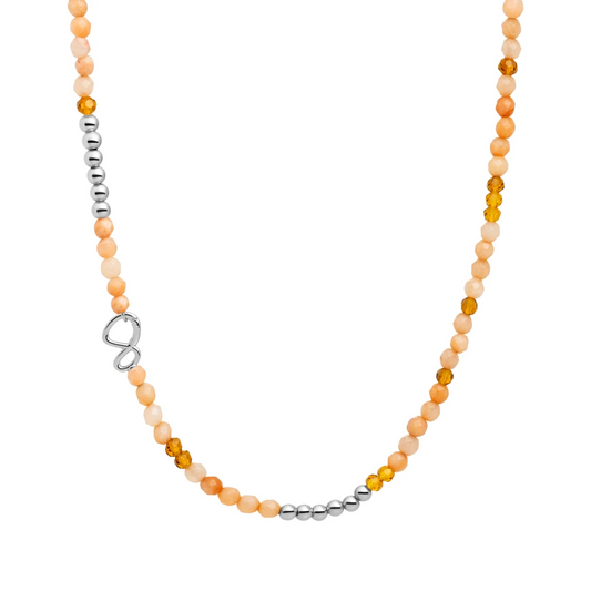 Link Necklace - Silver - Peach Rhodonite | Citrine Quartz