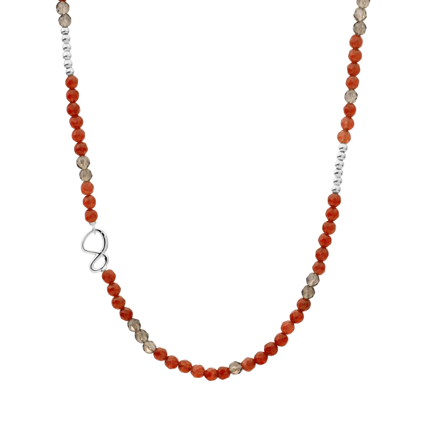 Link Necklace - Silver - Red Coral | Smoky Quartz
